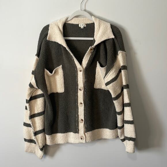 POL Womens Sherpa Jacket Green White Medium - Picture 1 of 5